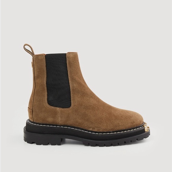 SANDRO PARIS CHELSEA BOOTS NOTCHED SOLE SUEDE LEATHER KAKI SIZE EU40 - Picture 1 of 3
